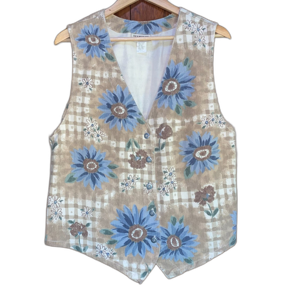 Stampede Vintage Floral Neutral Button Front Vest Grandma Core Lagonlook size L